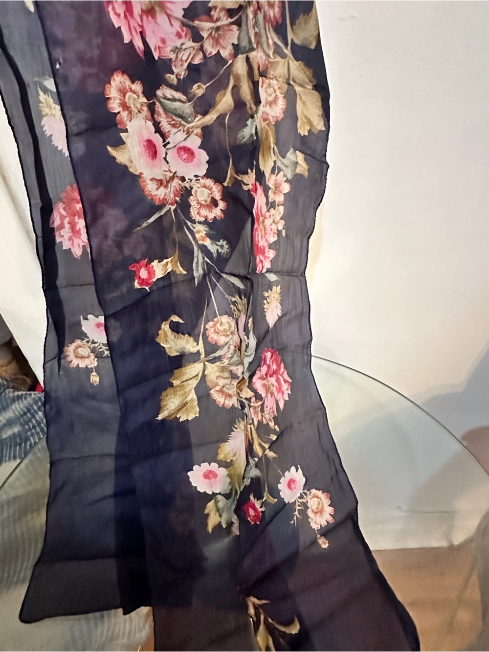 Floral Sheer Scarf in Navy and Pink - Women Accessories